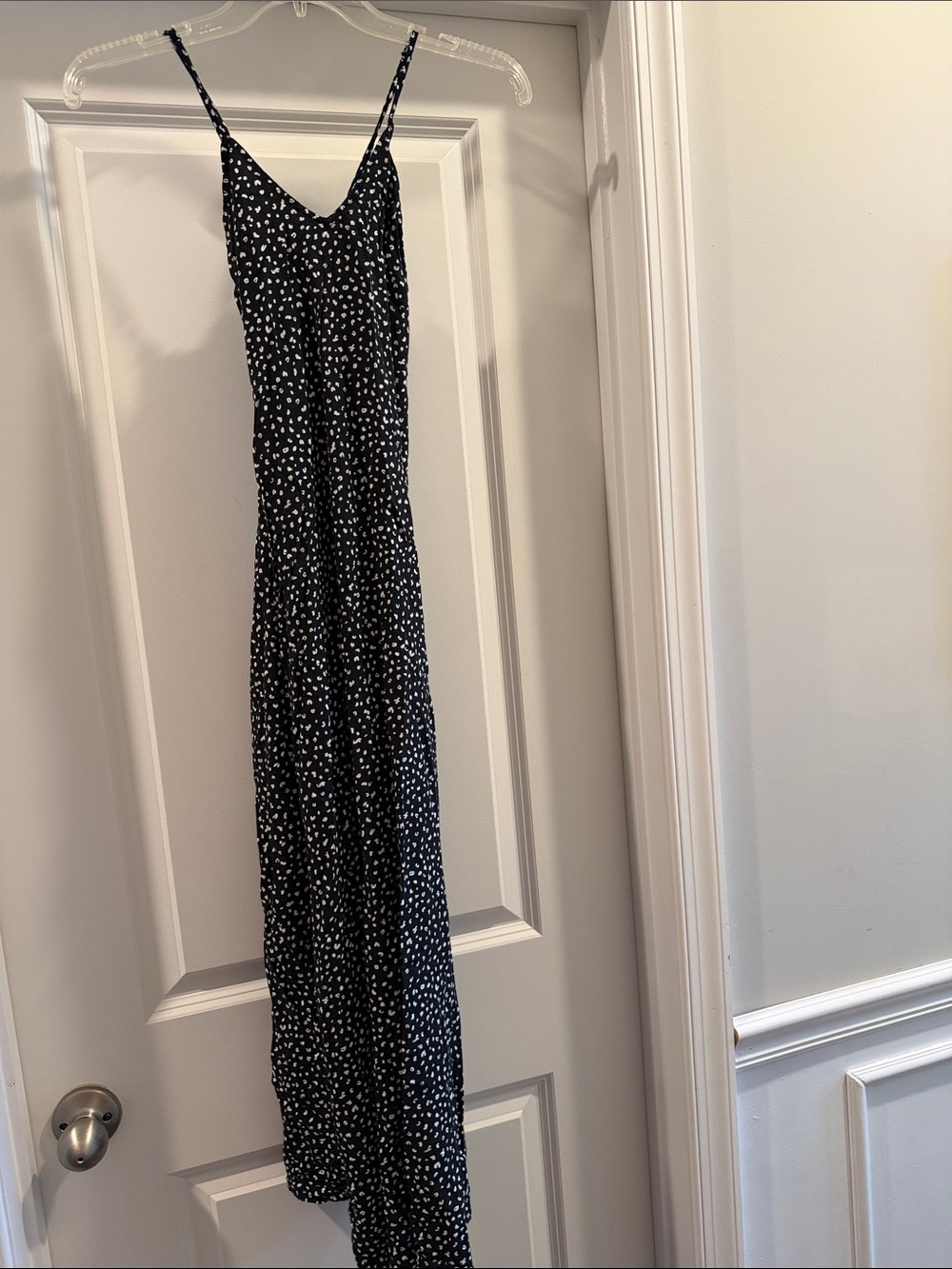 Old Navy Black Maxi Slip Dress with White Micro Dot Print